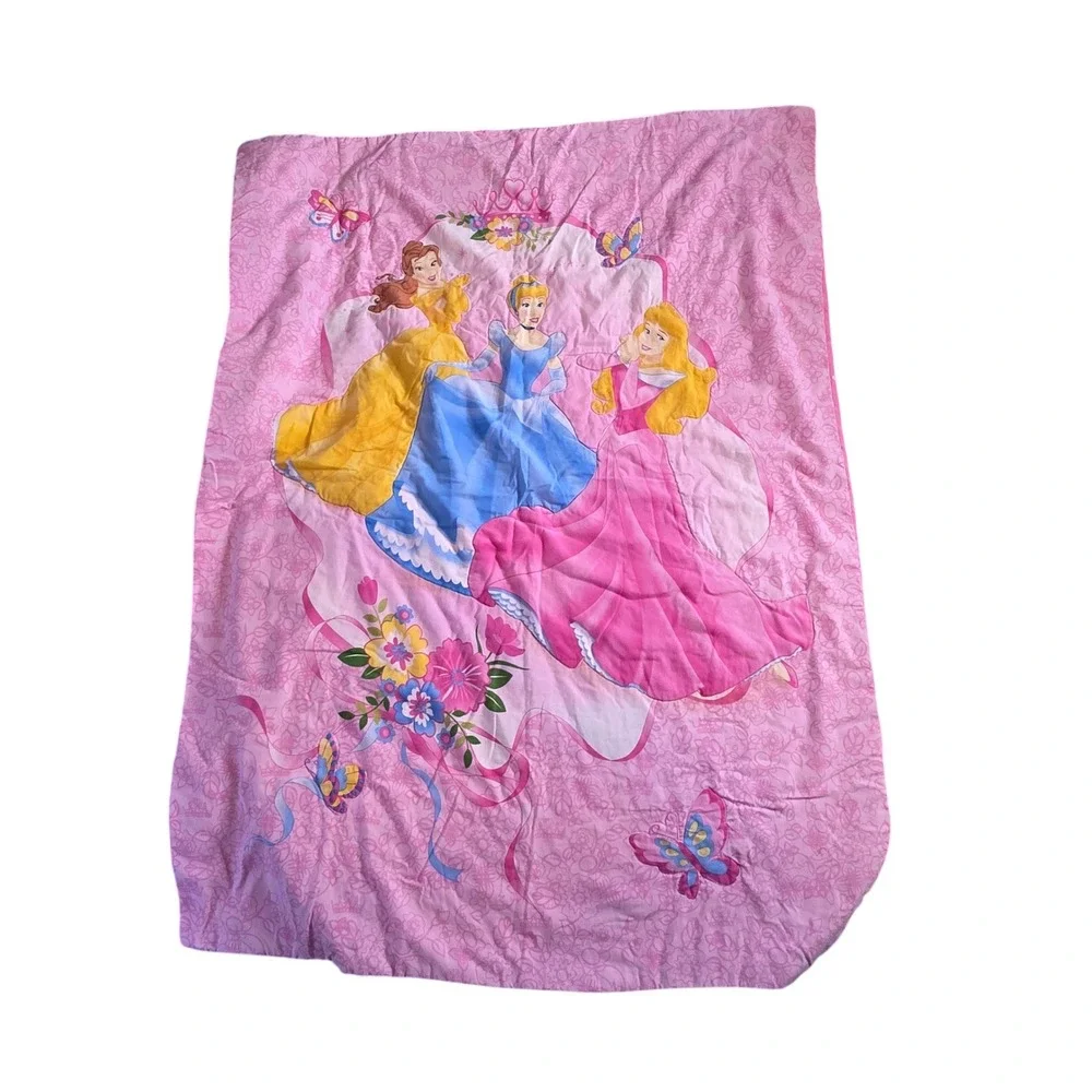 Disney Princess Pink Reversible Comforter Belle Cinderella Aurora 41x54 Toddler